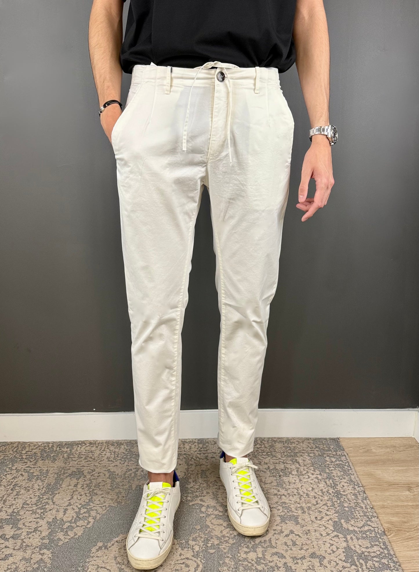 NEW / TEXAS WHITE COTTON STRETCH TROUSER
