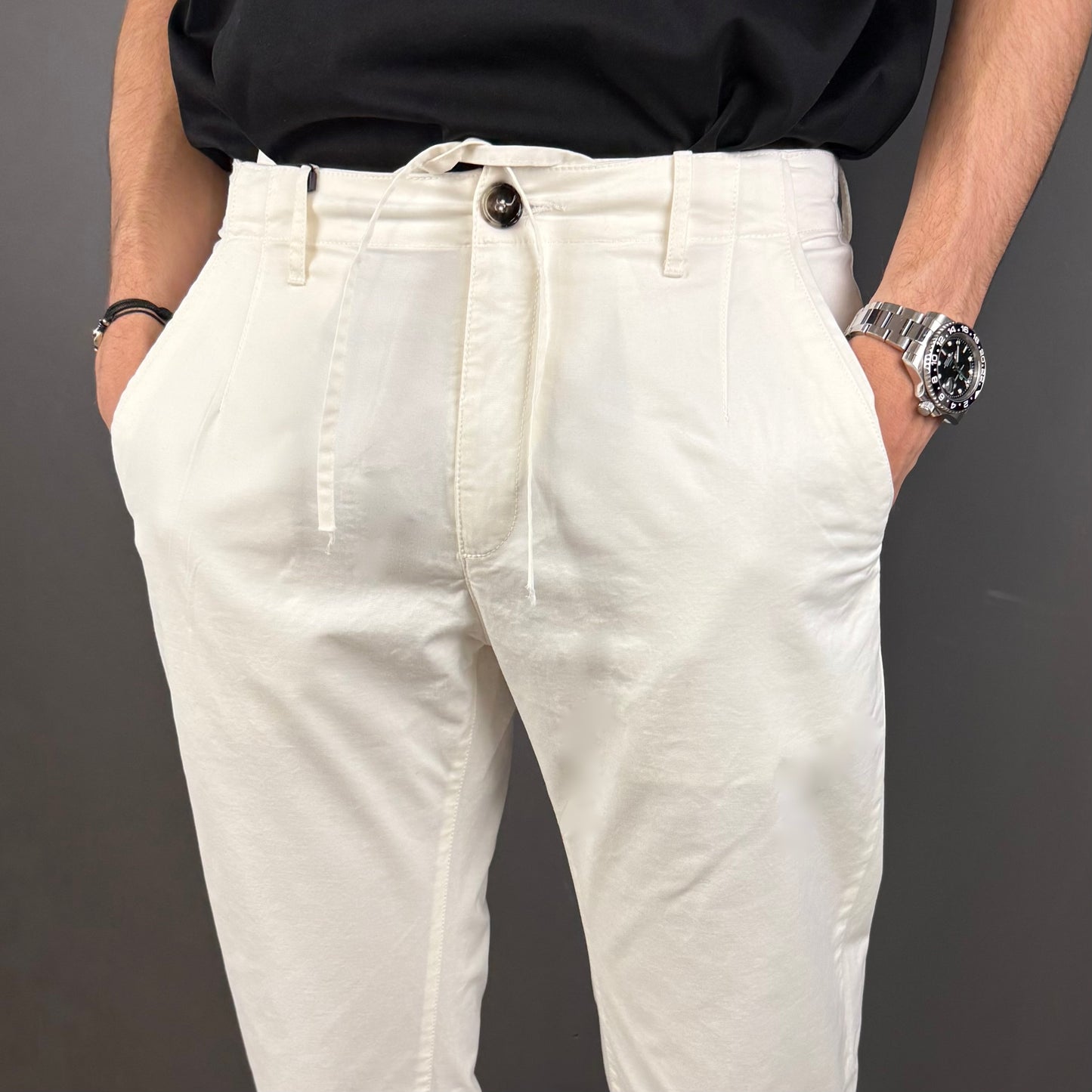 NEW / TEXAS WHITE COTTON STRETCH TROUSER